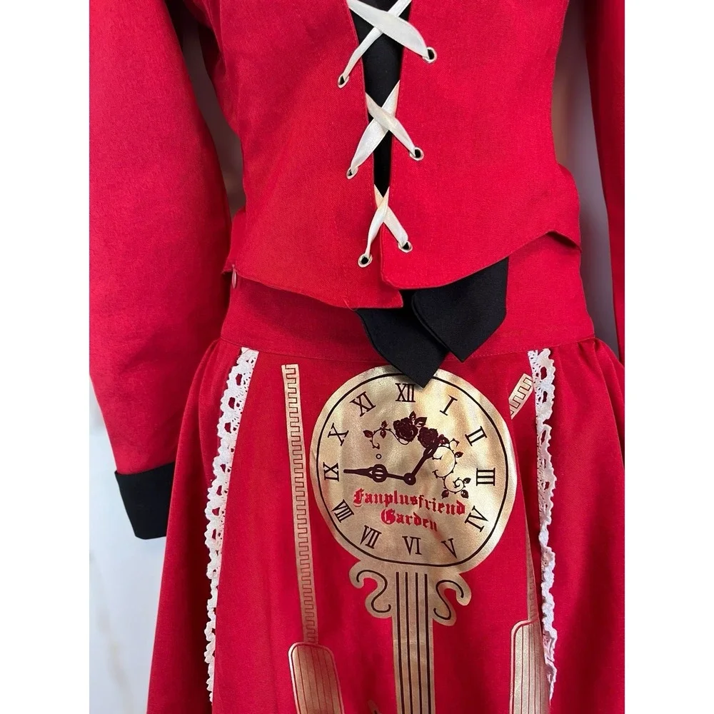 Lolita Dress 3 Piece Red Corset Pleated Skirt  Size 12 Renaissance Whimsigoth - Picture 9 of 10